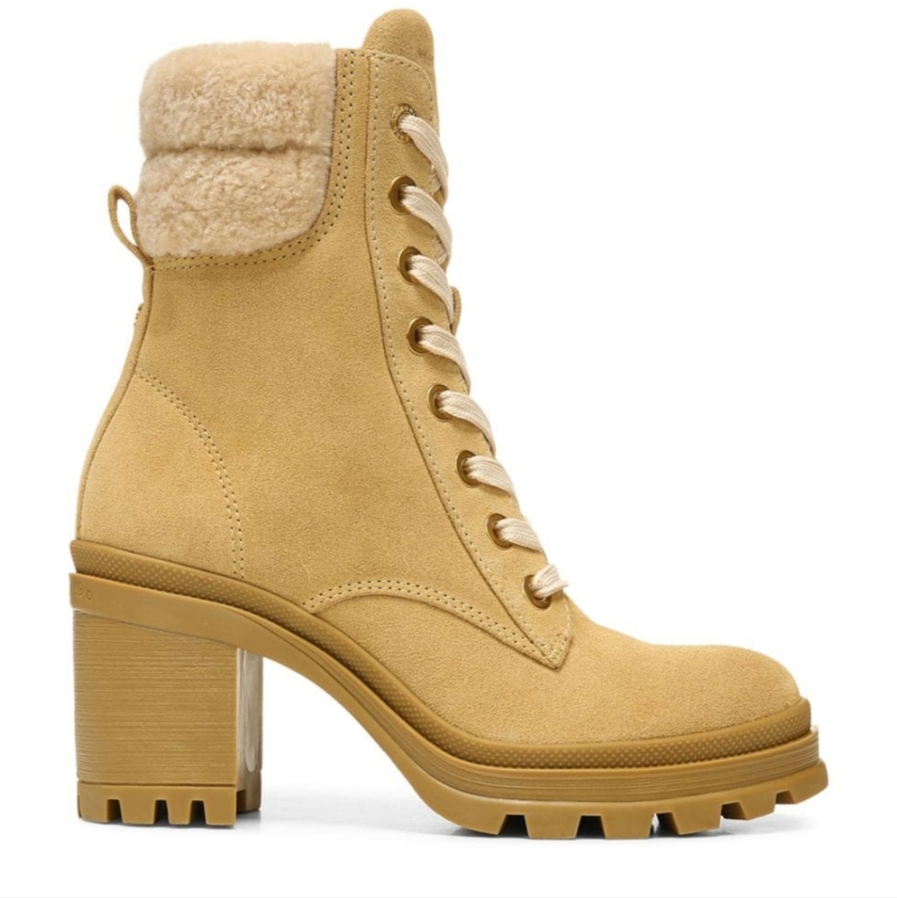 Veronica Beard Water Resistant Westport Lug Sole Suede Lamb Fur Boots #636